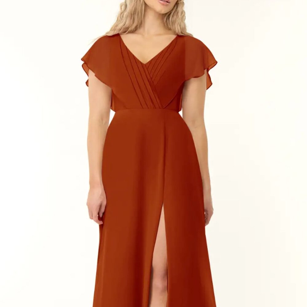 Azazie Rylee Terracotta A-Line Pleated Chiffon Bridesmaid Dress Size A8